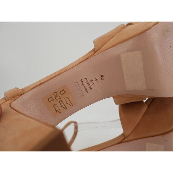Schutz Nubuck Keefa Platform Sandals Chunky Heel Size 11B Tan Beige Ankle Strap - Picture 10 of 13